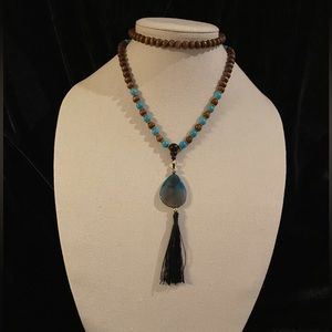 Turquoise and wood Mala- meditation beads